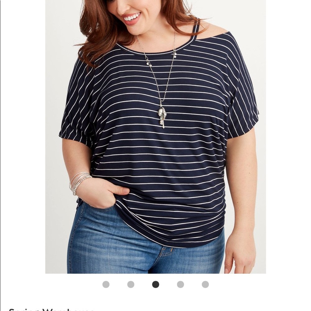 MAETTE Cold Shoulder Tee, Navy w/ White Stripes, size Large